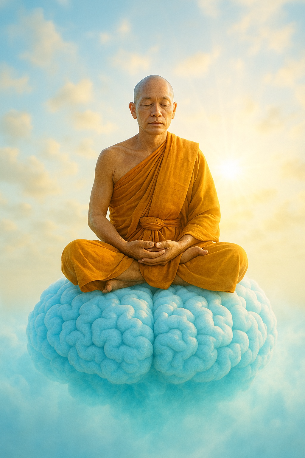 Ilustración de una persona meditando con un cerebro zen